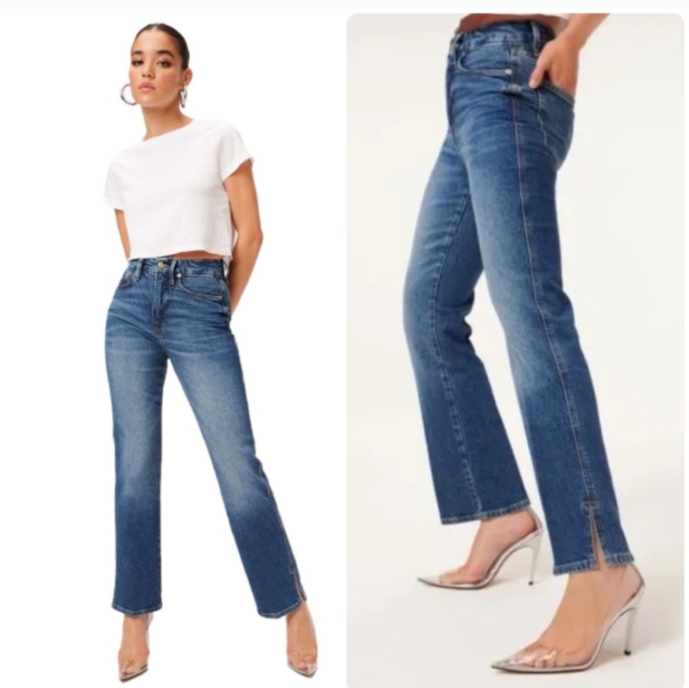 NEW Good American Good Curve Split Leg Straight Denim Jeans Size 14/32